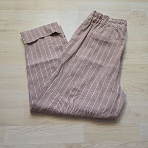 Soft Surroundings Linen Blend Rusty Pink/Red White Stripe Pants Size Large